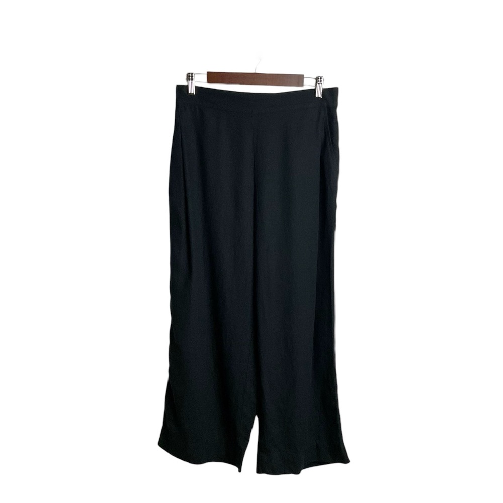 Madewell Wide Leg Linen Blend Flat Front Pants Size 6P Black